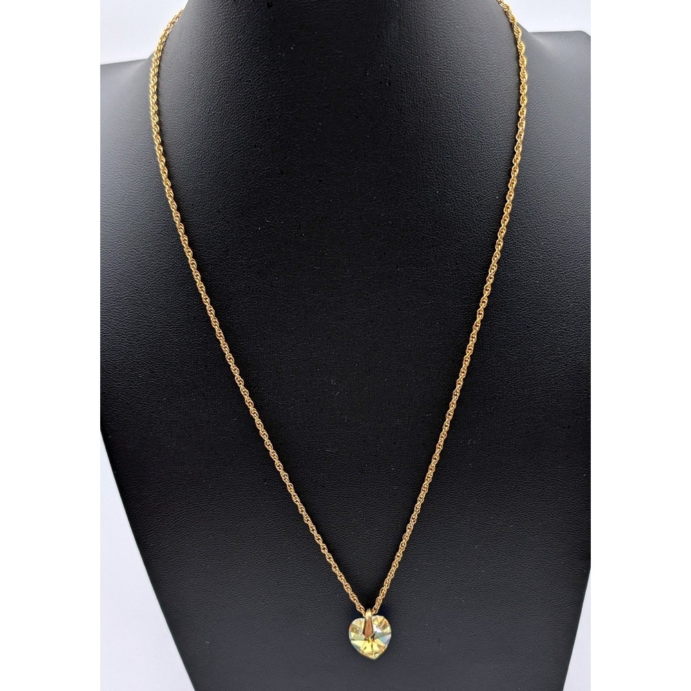 BMNY Gold Tone Iridescent Crystal Heart Pendant Necklace Adjustable Rope Chain